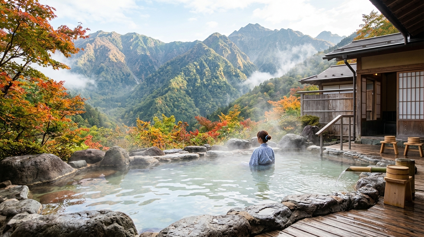日本の山岳地帯の温泉宿